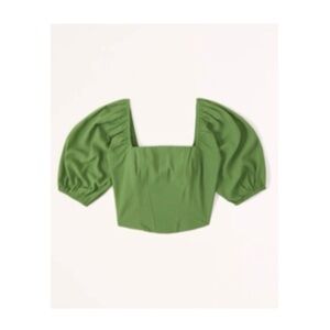 Abercrombie & Fitch Olive Puff Sleeve Crop Top